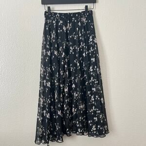 Abercrombie & Fitch sheer daisy floral print metallic stripe maxi shirt black